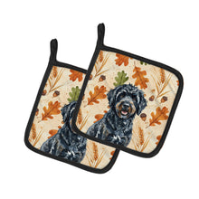 Load image into Gallery viewer, Black Portuguese Water Dog Heirloom Fall Pair of Pot Holders