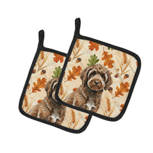 Load image into Gallery viewer, Brown Portuguese Water Dog Heirloom Fall Pair of Pot Holders
