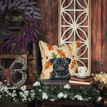 Load image into Gallery viewer, Black Pug Heirloom Fall Throw Pillow