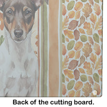 Load image into Gallery viewer, Chocolate and White Rat Terrier Heirloom Fall Glass Cutting Board