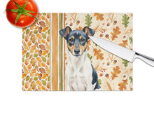 Load image into Gallery viewer, Tricolor Rat Terrier Heirloom Fall Glass Cutting Board