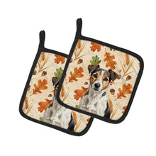 Load image into Gallery viewer, Tricolor Russell Terrier Heirloom Fall Pair of Pot Holders