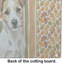 Load image into Gallery viewer, White with Tan Markings Russell Terrier Heirloom Fall Glass Cutting Board