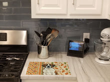 Load image into Gallery viewer, Brindle and White Saint Bernard Heirloom Fall Glass Cutting Board