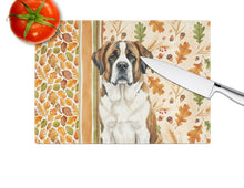 Load image into Gallery viewer, Brindle and White Saint Bernard Heirloom Fall Glass Cutting Board