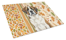 Load image into Gallery viewer, Brindle and White Saint Bernard Heirloom Fall Glass Cutting Board