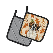 Load image into Gallery viewer, Brindle and White Saint Bernard Heirloom Fall Pair of Pot Holders