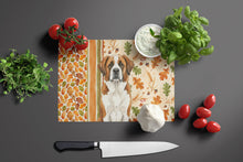 Load image into Gallery viewer, Brown and White Saint Bernard Heirloom Fall Glass Cutting Board