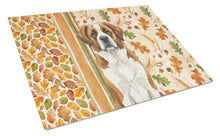 Load image into Gallery viewer, Brown and White Saint Bernard Heirloom Fall Glass Cutting Board