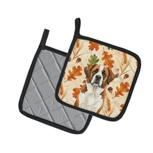 Load image into Gallery viewer, Brown and White Saint Bernard Heirloom Fall Pair of Pot Holders