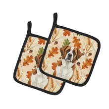 Load image into Gallery viewer, Brown and White Saint Bernard Heirloom Fall Pair of Pot Holders