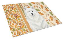 Load image into Gallery viewer, White Samoyed Heirloom Fall Glass Cutting Board