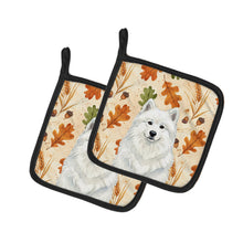 Load image into Gallery viewer, White Samoyed Heirloom Fall Pair of Pot Holders