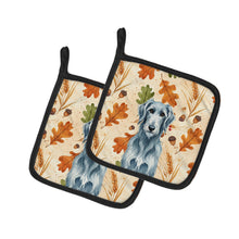 Load image into Gallery viewer, Blue-Gray Scottish Deerhound Heirloom Fall Pair of Pot Holders