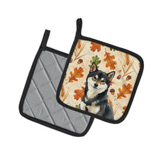 Load image into Gallery viewer, Black and Tan Shiba Inu Heirloom Fall Pair of Pot Holders