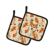 Load image into Gallery viewer, Red Shiba Inu Heirloom Fall Pair of Pot Holders