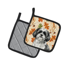Load image into Gallery viewer, Black and White Shih Tzu Heirloom Fall Pair of Pot Holders