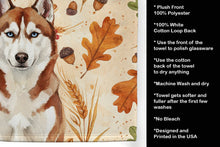 Load image into Gallery viewer, Red and White Siberian Husky Heirloom Fall Kitchen Towel