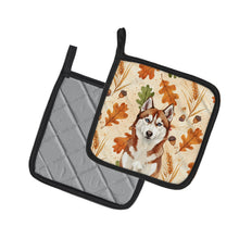 Load image into Gallery viewer, Red and White Siberian Husky Heirloom Fall Pair of Pot Holders