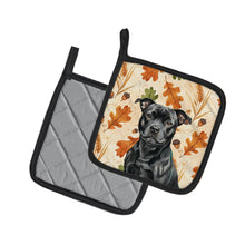 Load image into Gallery viewer, Black Staffordshire Bull Terrier Heirloom Fall Pair of Pot Holders