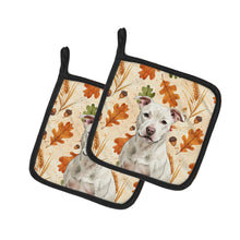 Load image into Gallery viewer, White Staffordshire Bull Terrier Heirloom Fall Pair of Pot Holders
