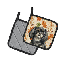 Load image into Gallery viewer, Black and Tan Tibetan Spaniel Heirloom Fall Pair of Pot Holders