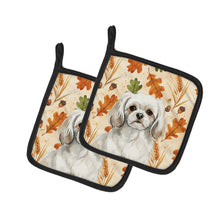 Load image into Gallery viewer, White Tibetan Spaniel Heirloom Fall Pair of Pot Holders