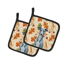 Load image into Gallery viewer, Blue Whippet Heirloom Fall Pair of Pot Holders