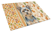 Load image into Gallery viewer, Blue and Tan Yorkshire Terrier Heirloom Fall Glass Cutting Board