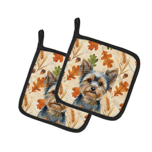 Load image into Gallery viewer, Blue and Tan Yorkshire Terrier Heirloom Fall Pair of Pot Holders