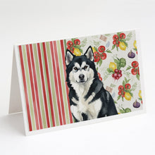 Load image into Gallery viewer, Black and White Alaskan Malamute Vegetables Greeting Cards Pack of 8