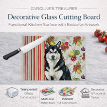 Load image into Gallery viewer, Black and White Alaskan Malamute Vegetables Glass Cutting Board