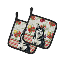 Load image into Gallery viewer, Black and White Alaskan Malamute Vegetables Pair of Pot Holders