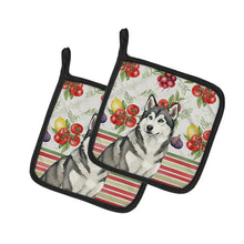 Load image into Gallery viewer, Gray and White Alaskan Malamute Vegetables Pair of Pot Holders