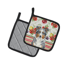 Load image into Gallery viewer, Blue Merle American Shepherd Vegetables Pair of Pot Holders