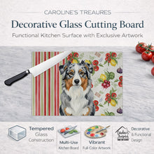 Load image into Gallery viewer, Blue Merle Australian Shepherd Vegetables Glass Cutting Board