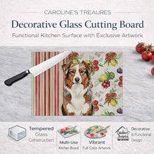 Load image into Gallery viewer, Red Merle Australian Shepherd Vegetables Glass Cutting Board