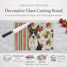 Load image into Gallery viewer, Black and White Basenji Vegetables Glass Cutting Board