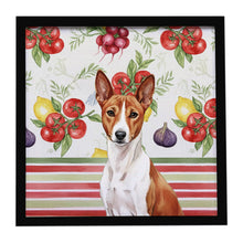 Load image into Gallery viewer, Red and White Basenji Vegetables Framed Metal Print
