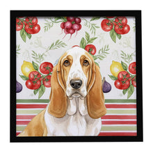 Load image into Gallery viewer, Lemon and White Basset Hound Vegetables Framed Metal Print