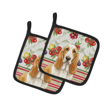 Load image into Gallery viewer, Lemon and White Basset Hound Vegetables Pair of Pot Holders