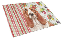 Load image into Gallery viewer, Red and White Basset Hound Vegetables Glass Cutting Board