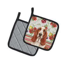 Load image into Gallery viewer, Red and White Basset Hound Vegetables Pair of Pot Holders