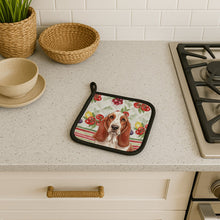 Load image into Gallery viewer, Red and White Basset Hound Vegetables Pair of Pot Holders