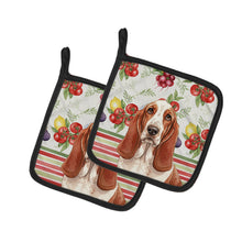 Load image into Gallery viewer, Red and White Basset Hound Vegetables Pair of Pot Holders
