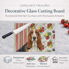 Load image into Gallery viewer, Tricolor and White Basset Hound Vegetables Glass Cutting Board