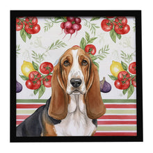 Load image into Gallery viewer, Tricolor and White Basset Hound Vegetables Framed Metal Print