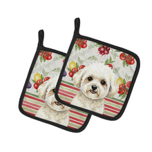 Load image into Gallery viewer, White and Cream Bichon Frise Vegetables Pair of Pot Holders