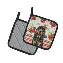Load image into Gallery viewer, Black and Tan Bloodhound Vegetables Pair of Pot Holders