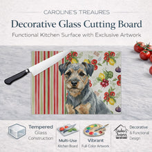 Load image into Gallery viewer, Blue and Tan Border Terrier Vegetables Glass Cutting Board